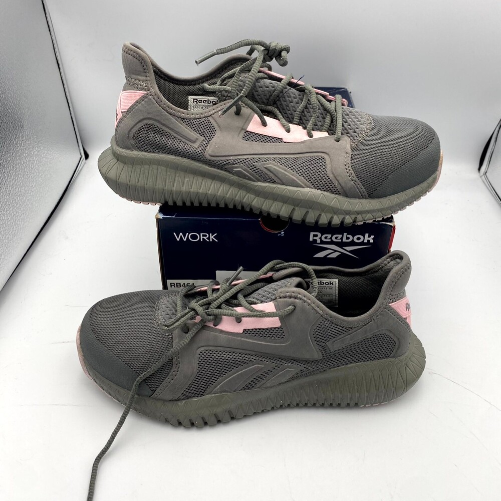 Reebok Flexagon 3.0 RB461 Women's US 8.5M Work Shoes Gray Pink Comp Toe Sneakers